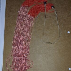 vintage coral Red and Pink mixed Beaded Necklace